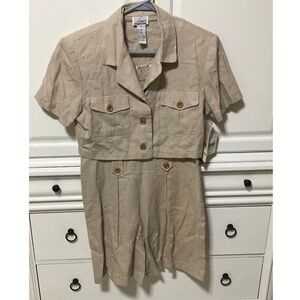 NWT 2 pc Linen/ Rayon Scarlett International Size 7/8, romper & shirt taupe